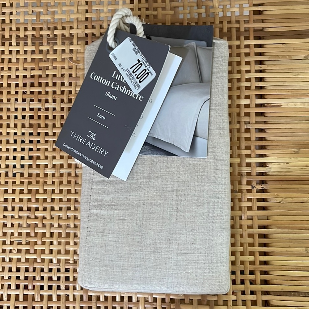 Cotton Cashmere Euro SHAM by The Threadery. 26” x 26”. Color: Oatmeal.